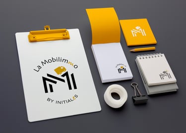 Logo Mobilimmo sur différents supports de papeterie