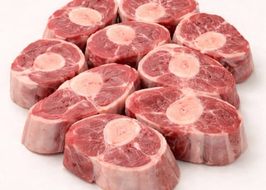 Lamb shank curry cut, cross-cut bone pieces ideal for rich gravies.