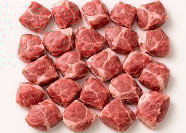 Boneless mutton boti cubes for export