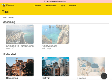 trips page in offline mode with only some trips accessible