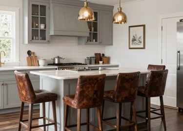 A sleek kitchen with clean lines, open shelving, and natural light flooding in.