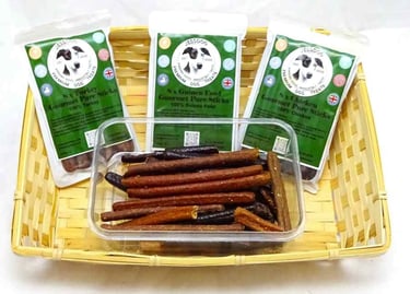 Jessdog Gourmet Pure Sticks Natural dog Treats in a basket