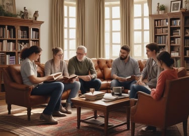Small group studying in family room.