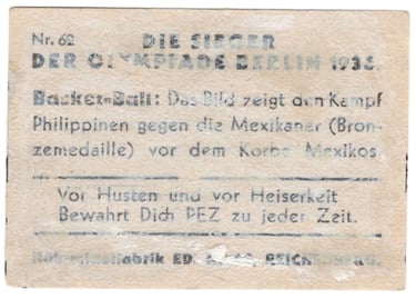 Rare #62 Variation on 1936 Ed Haas Basketball Card (reverse side with residue)