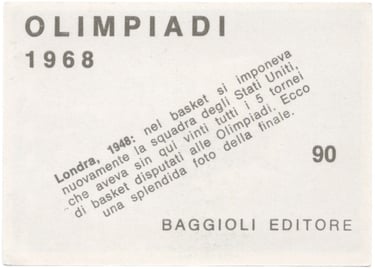 1968 Baggioli Editore Olimpiadi #90 1948 London Olympics Basketball Card (back)