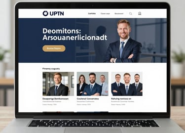 Mobile phone showing a sleek landing page design with WhatsApp integration.