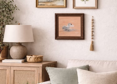 Swan Oil Painting in Warm tone Frame set in complimentary neutral style palette