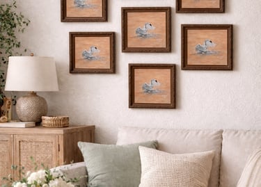 A collection of swan oil paintings