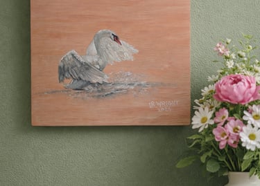 Swan Oil Painting with no frame on sage green entry foyer wall