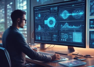 Several smartphones are placed in a row on a wooden surface, with a laptop partially visible in the background. The phones display various apps and screens, indicating usage and functionality. A person's hand can be seen holding another smartphone in the top left corner.