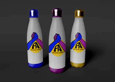 Réalisation graphique du logo d'une team E-Sport "Fantastik Armada" - Mockup sur gourdes