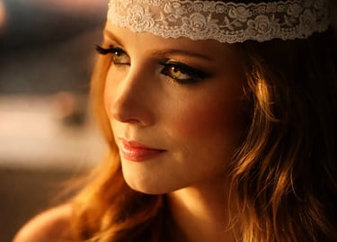 Noiva bonita olhando atraves da janela do carro