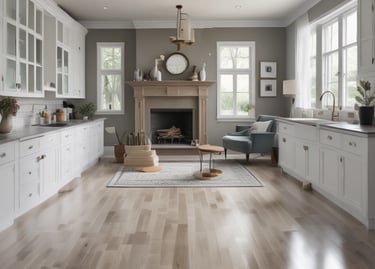 A friendly cleaning professional happily dusting a bright, cozy living room in a Murfreesboro home.