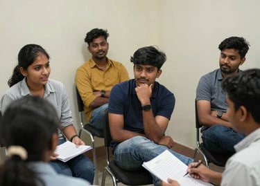 A group of young people engaged in a lively career guidance workshop.