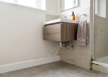 Filtraciones en baño por tuberías o juntas con humedad en pared