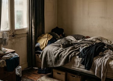 Dormitorio con olor a humedad y ambiente cargado por exceso de humedad interior