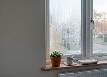 Condensación en ventanas por exceso de humedad interior en una vivienda
