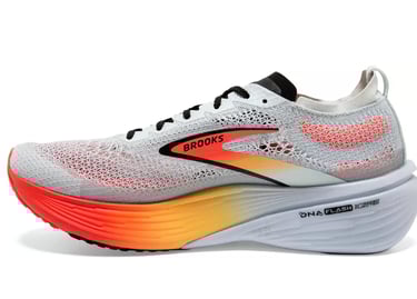 Brooks Hyperion Elite racing shoe in Illusion Blue/Orange, side view