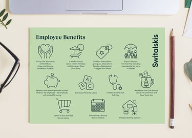 HR infographic outlining employee benefits and workplace support