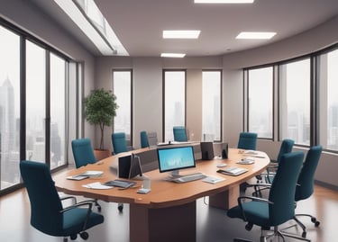 Team members collaborating over logistics plans in a modern office.