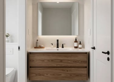 Stylish bathroom featuring modern fixtures and calming green accents