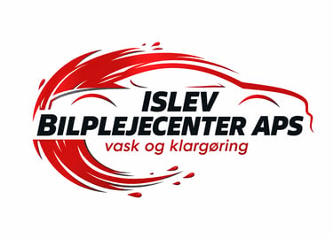 Professional red and black car detailing logo design for Islev Bilplejecenter APS featuring a modern car silhouette.