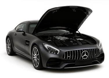 a black mercedes benz open hood