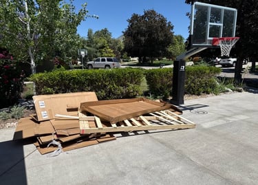 a basketball hoop net with boxes of boxes and boxes of boxes