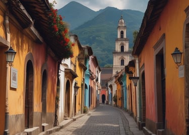 A large rounded image of lush green rainforests and a waterfall in Costa Rica.