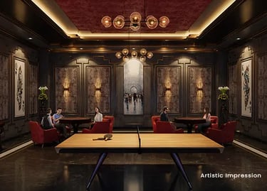 a conference room with a table and chairs | Eternia Greater Noida West