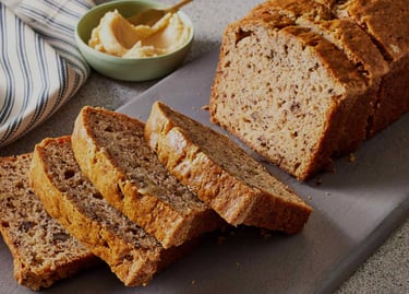 Sliced homemade banana walnut bread