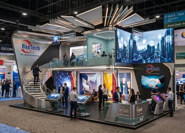 Advanced BSS TECH exhibition stands. Tech-focused design by Morgan Expo.