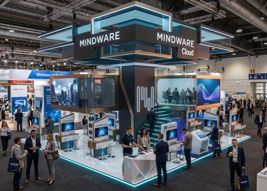Futuristic Mindware exhibition stands. 3D design excellence by Morgan Expo.