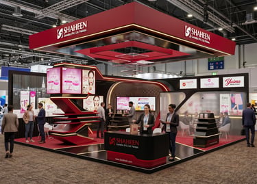 Shaheen Cosmatics at Beauty World 2023 UAE by Morgan Expo, professional Exhibition Stand Builder.