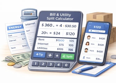 Bill and utility split calculator for dividing shared household expenses fairly.
