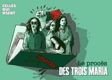Dessin le procès des trois maria pour le site celles qui osent