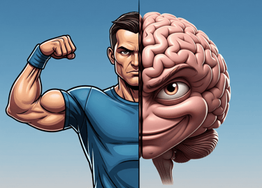 You vs. Brain" visual: human body vs. brain meme, highlighting the mind's influence and conscious vs. subconscious control