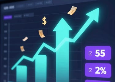 Futuristic AI-driven digital human interacting in a sleek cyber-corporate environment.