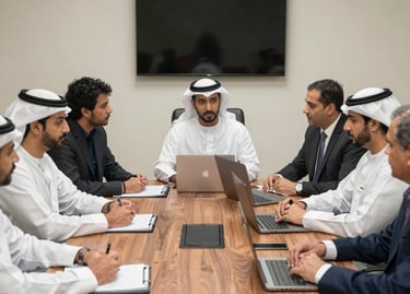 A professional team discussing social insurance strategies in a modern office.