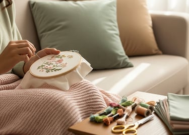 Imagem de bastidor com bordado floral em bordado livre para iniciantes