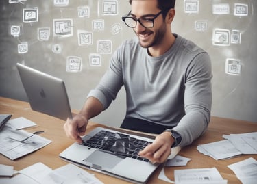 A graph showing increasing profits and growth on a computer screen.