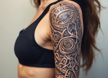 a woman with a tribal tattoo on her arm