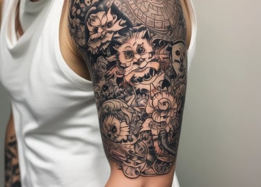 a man with a Japanese tattoo on his arm