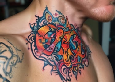 a man with a colorful neo traditional tattoo on his chest