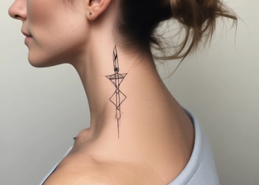 a woman with a minimalism linework tattoo on her neck