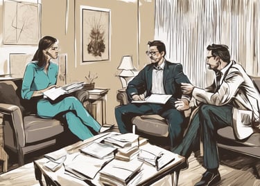 a man and woman sitting on a couch in a living room