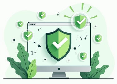 bir bilgisayar ve çevresinde tik işaretleri