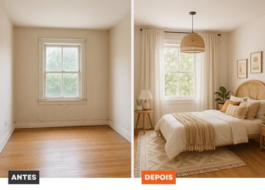 Imagens antes e depois, de um apartamento reformado, pronto para venda.