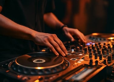 A DJ Mixer mixing music.