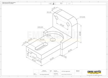 autocad sınav, autocad sınav çizimi, solidworks sınav çizimi, teknik resim 3d 